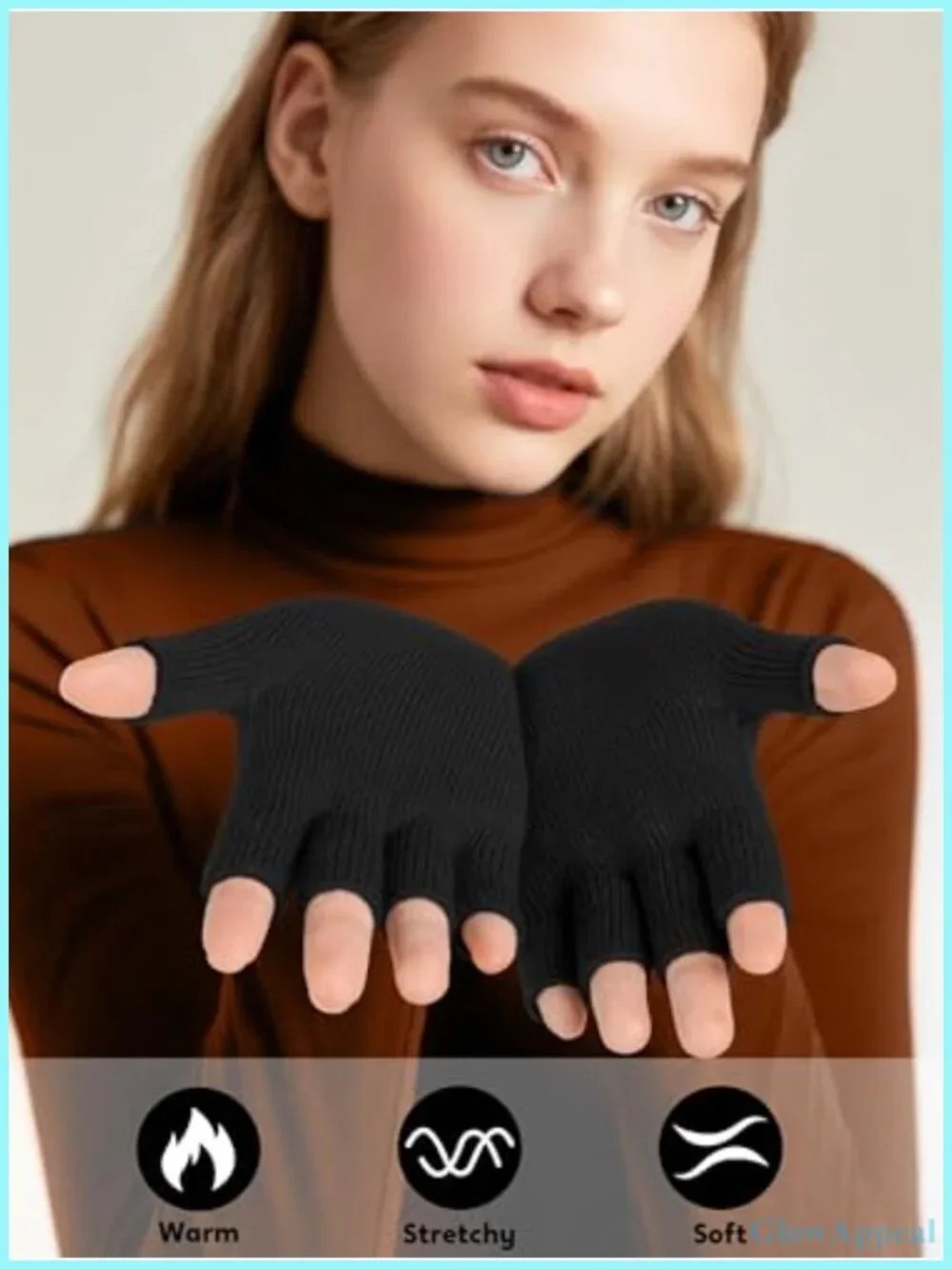 2 Pairs Thick Fingerless Gloves Warm Knit Half Finger Gloves for Working Typing